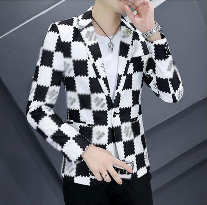 Luxury Men's brand new plaid Suits & Blazers jacket youth man spring autumn boys Designer black polos V-neck casual printed outwear coats jacke