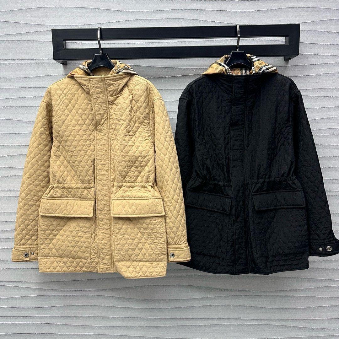 24FW Women's cotton coat designer woman Parkas jacket Coat Hooded diamond patterned pocket extension for warmth