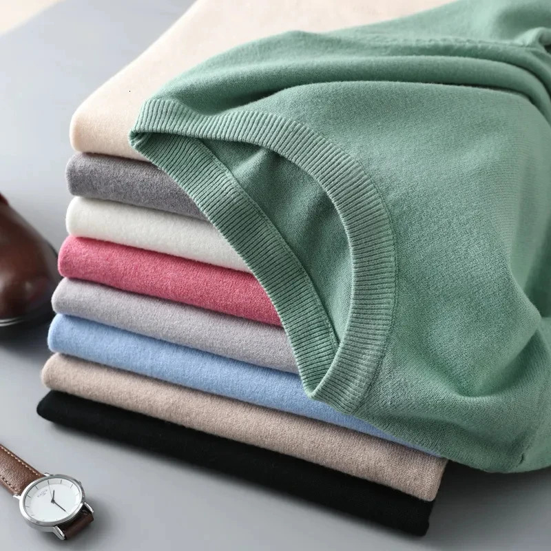 Ultra fine Merino wool T-shirt mens knitted O-neck breathable thin cashmere short sleeved T-shirt solid color top 241031