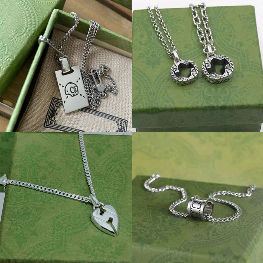 Collier de créateur de haute qualité Silver Titanium Chain Mens Womens Double Ring Colliers Pendant Skull Tiger Designer Colliers Fashion Gift Je
