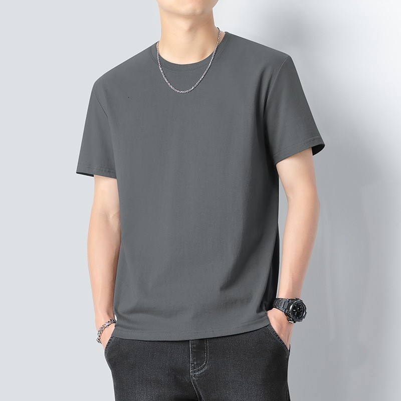 Cotton short sleeved mens base T-shirt mens summer white loose solid color trendy business mens casual half sleeve 220608