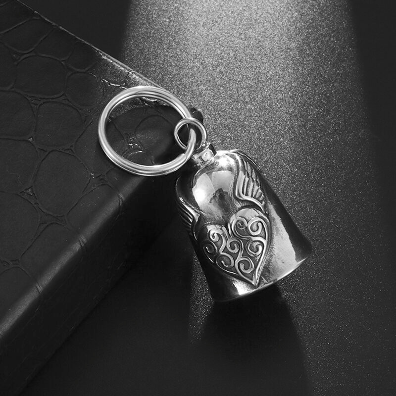 Vintage Punk Love Angel Wings Bell Pendant Motorcycle Bell Necklace for Men Motorcycle Riding Amulet Accessory Jewelry