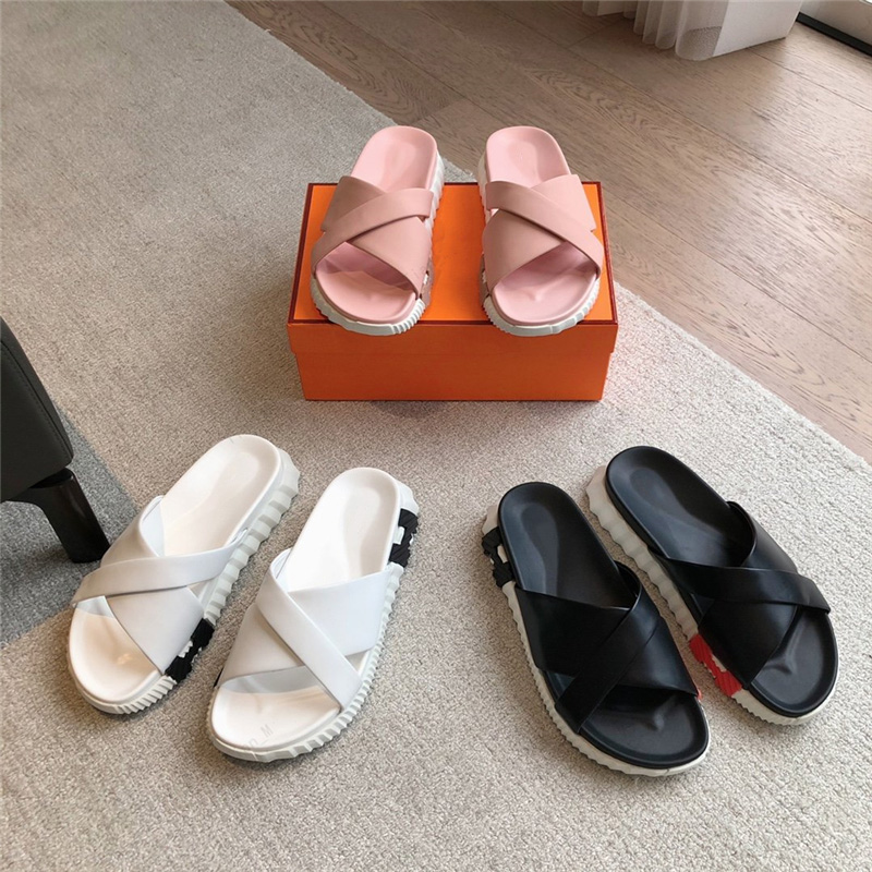 High quality Sandals Beach Shoes cross Flip Flops Flat Slippers leather wedge famous brand designer Women Slides Summer Sandals Slippers With Thi-image-959130373
