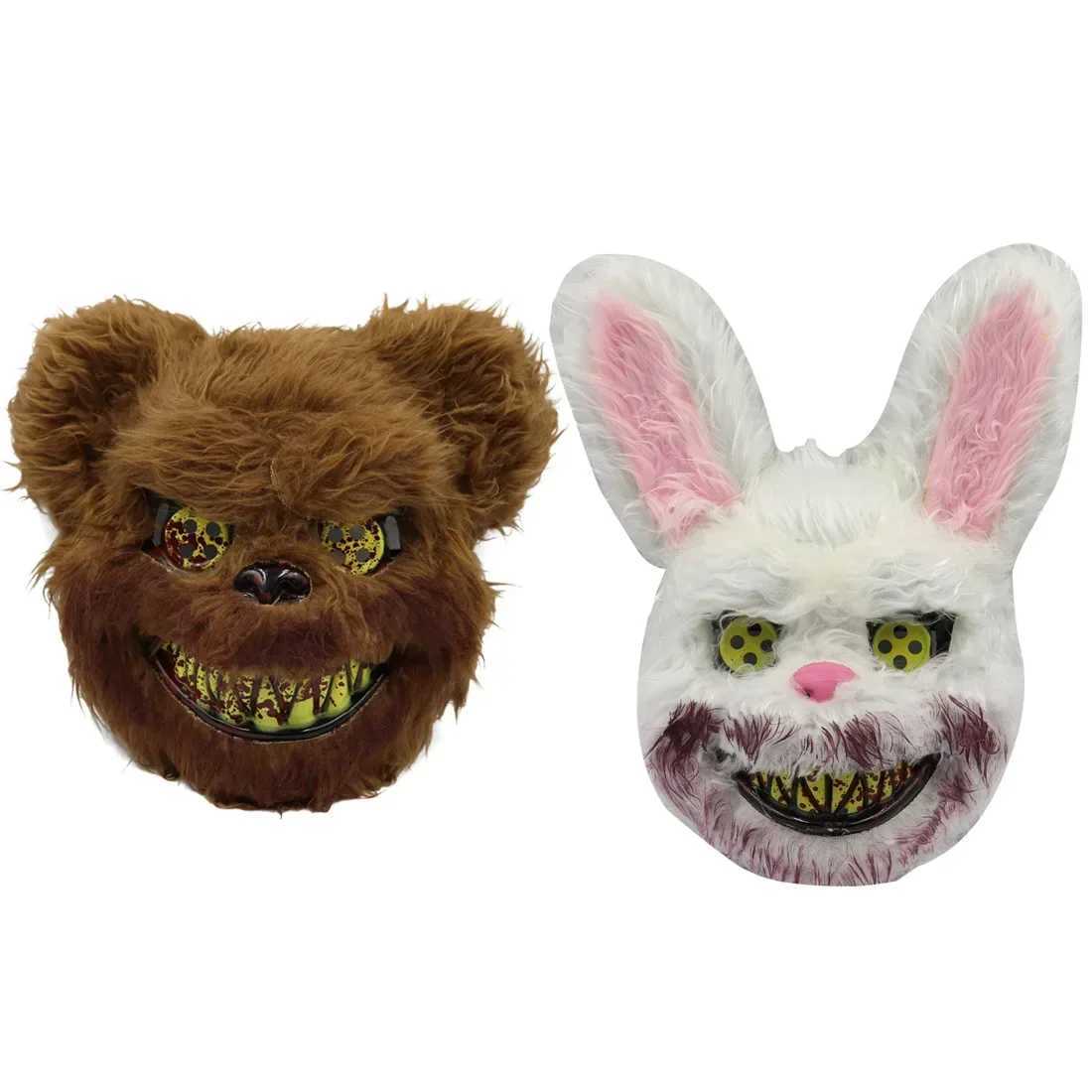 Halloween Bloody Killer Rabbit Horror Mask Teddy Bear Halloween Plush Cosplay Horror Mask Full Face Childrens Costume Party Y241104-image-1030580179