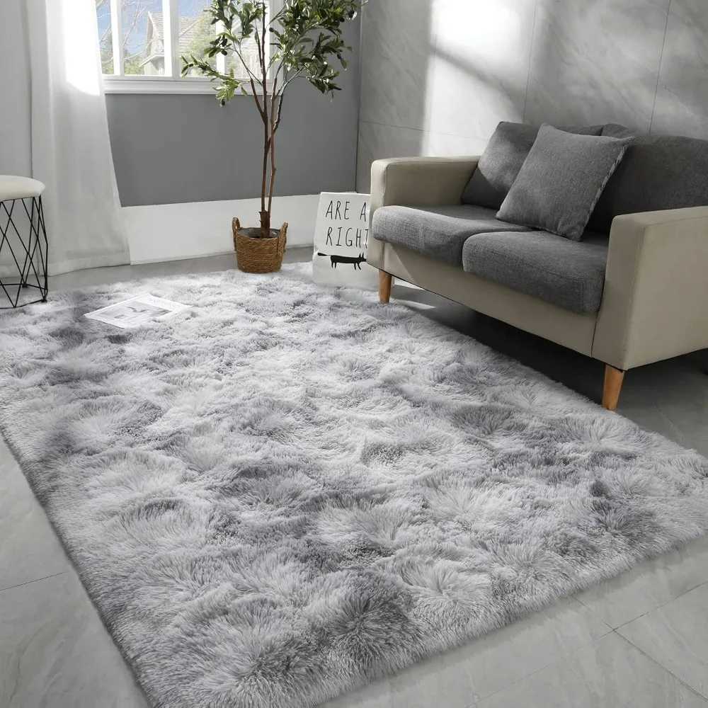 5x8 Large Area Rugs for Living Room Super Soft Fluffy Modern Bedroom Rug Tie-Dyed Light Grey Indoor Shag Fuzzy CarpetsXJ241101 K260207-image-1094589371