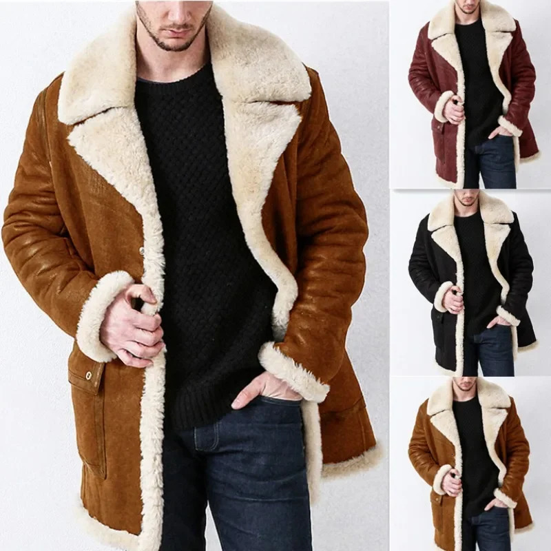 2024 Autumn Winter Jacket Thickened Fur Integrated Mens Coat Leather Velvet Long Casual Men Clothing 241029