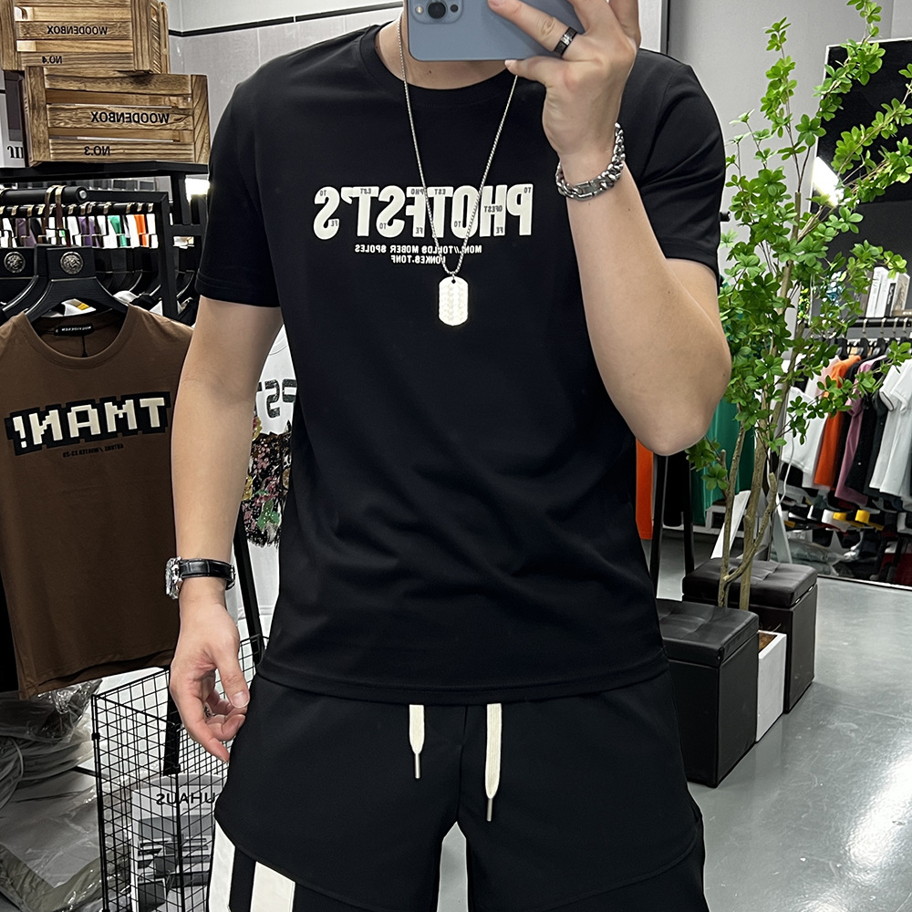 T-shirts hommes à la mode marque mode coton mâle T-shirts casual tenue quotidienne Homme hauts demi manches col rond coton T-shirts vêtements