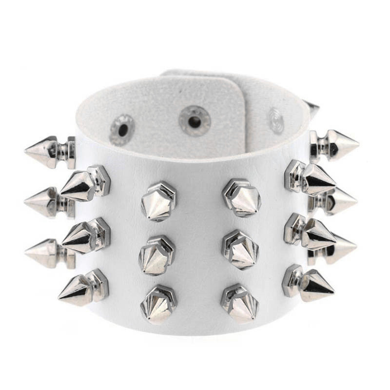 80s White Punk PU Leather Bracelet Bangle Goth Cuff Bracelet Gothic Rivet Buckle Wristband for Men Women Jewelry 2023