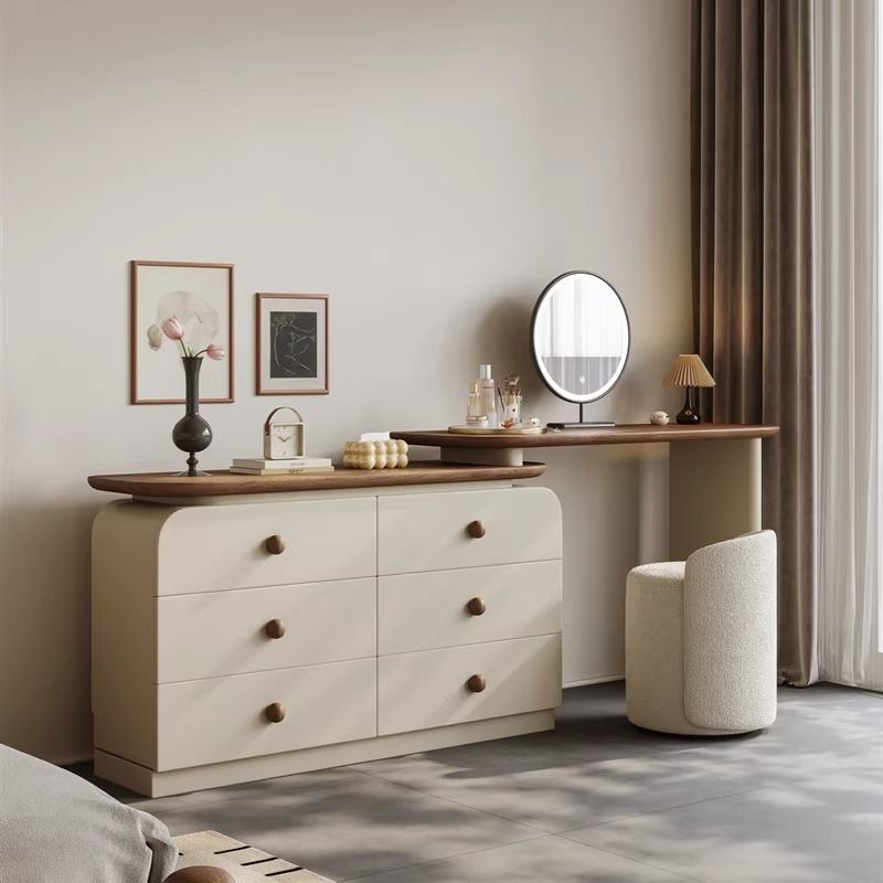 Dressers table Middle ancient style all solid wood baked paint dressing table, makeup table, bucket cabinet integrated, walnut wood light luxury-image-1030013014