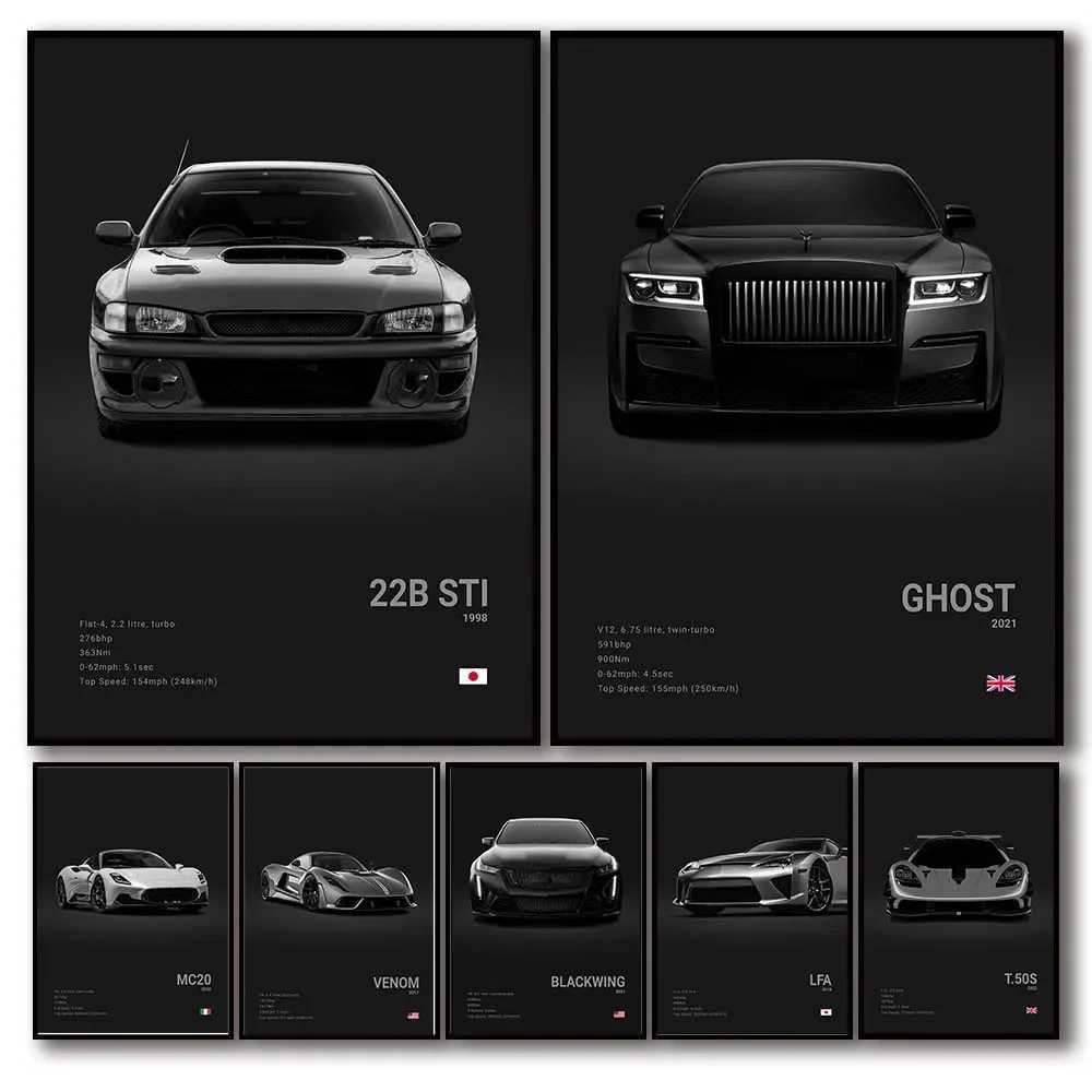 Pop Art Black Luxury Supercar Speed Poster Aesthetic Sports Car Gtr Ghost Canvas Painting Wall Art Mural Home Garage Room Decoration Y241104-image-1030694335