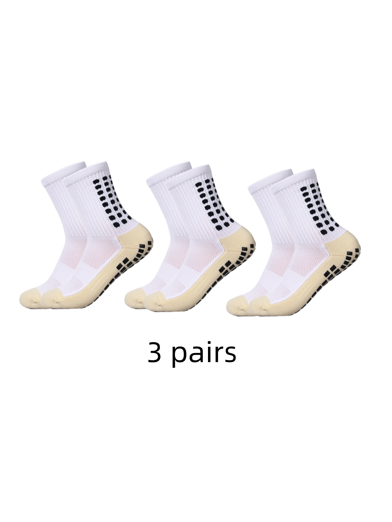 3 pairs of classic mid length football socks for children and women's anti-skid socks, sweat absorbing towel bottom sports socks