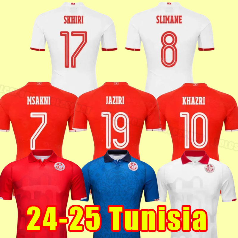 2024 2025 Tunisia Soccer Jerseys 24 25 MSAKNI KHAZRI KHALIFA MAALOUL Home Red away White Maillot de Foot Shirt Men Football uniforms trhid thai A-image-766578194