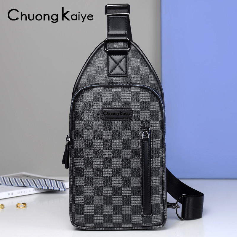 Factory wholesale men handbag 2 colors classic vertical plaid chest bag large capacity double zipper fashion backpack daily Joker leather shoulder b