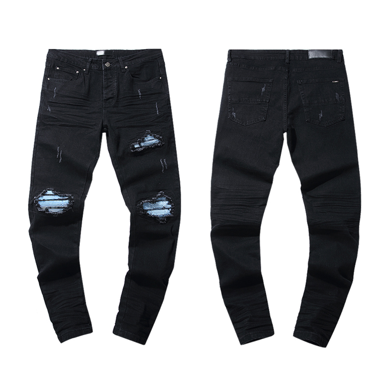 Men's Jeans Casual Pants Luxury Designer Brand High Street Straight Jean Mens Blue Jeans Washed Big Hole Zipper Biker Pants Black Pant-image-959758034