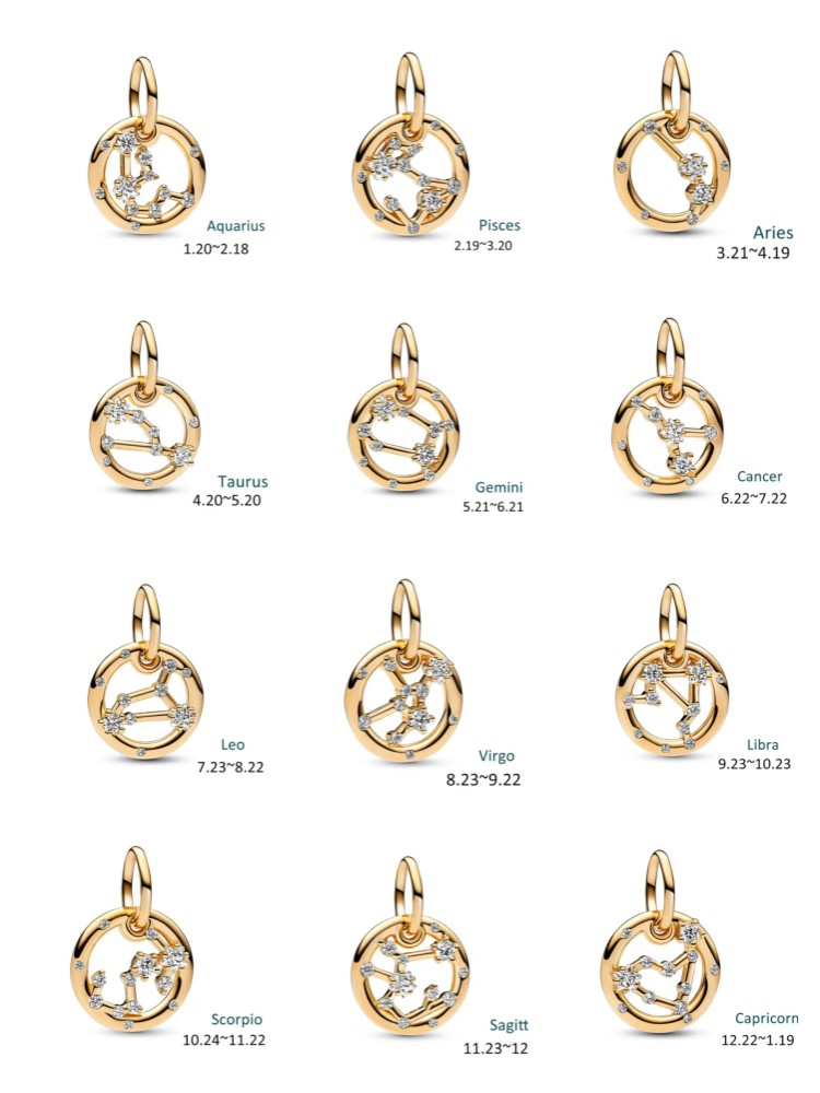 Gold Color 12 Zodiac Signs Silver Plated 925 Charm Bead Fit Original European Bracelet Bangle DIY Women Jewelry Gift