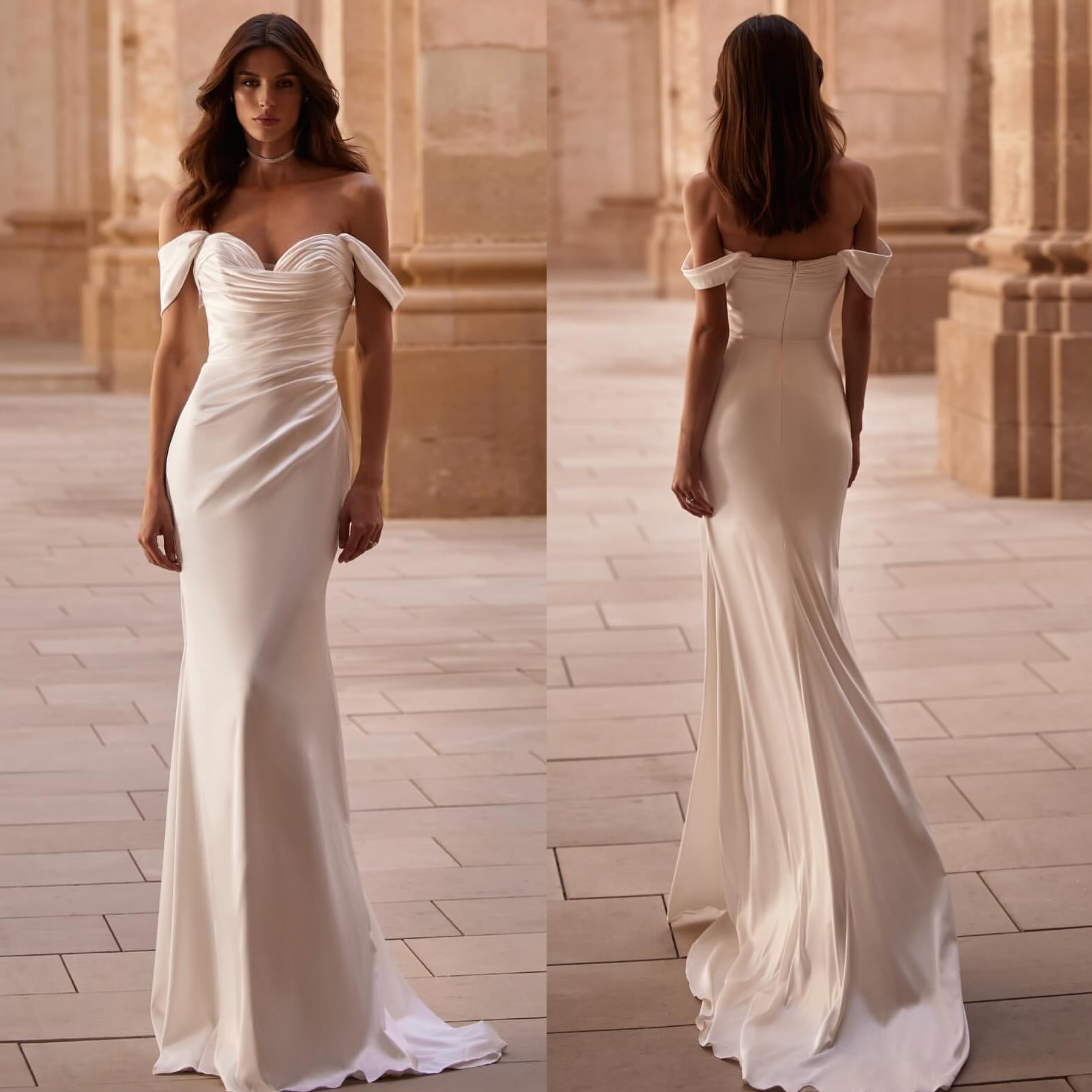 Milla Nova Chart Mermaid Dress Pleats Off Shoulder Wedding Dresses Bridal Gowns Satin Sweep Train Designer Boho Robe De Mariage