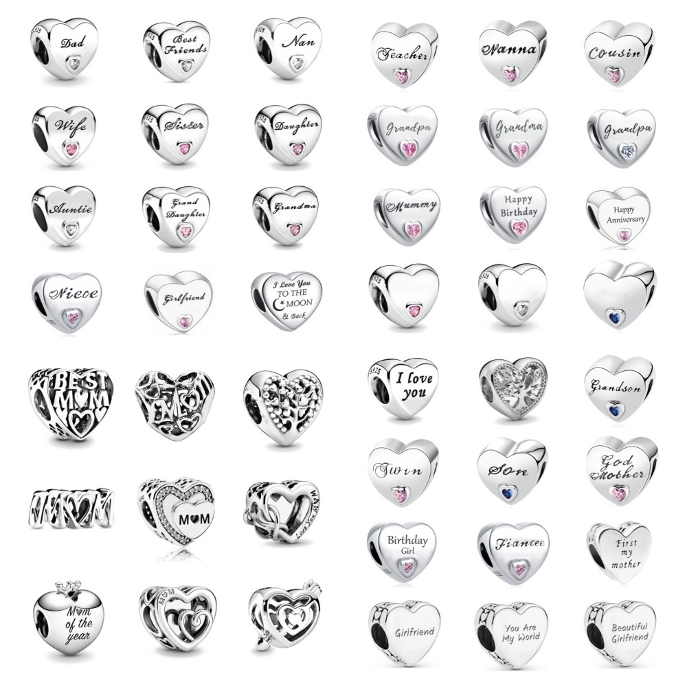 New Heart Mom Sister Daughter Niece Charm 925 Fine Sterling Silver Plated Women DIY Jewelry Bead Fit Original Bracelet