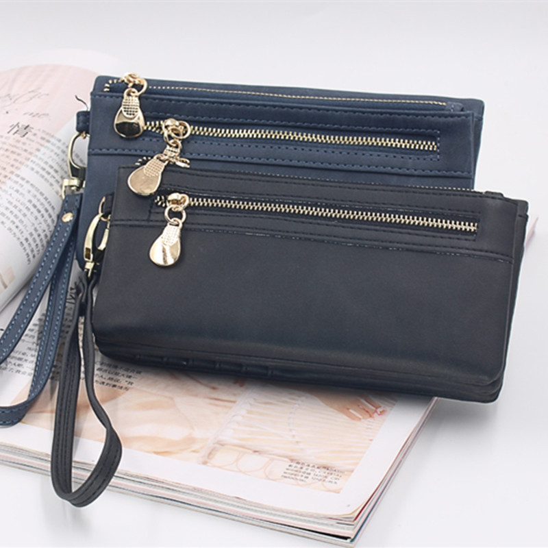 Cross-frontage du commerce extérieur Double fermeture éclair givré de long portefeuille de grande capacité portefeuille de sacs à main pour femme