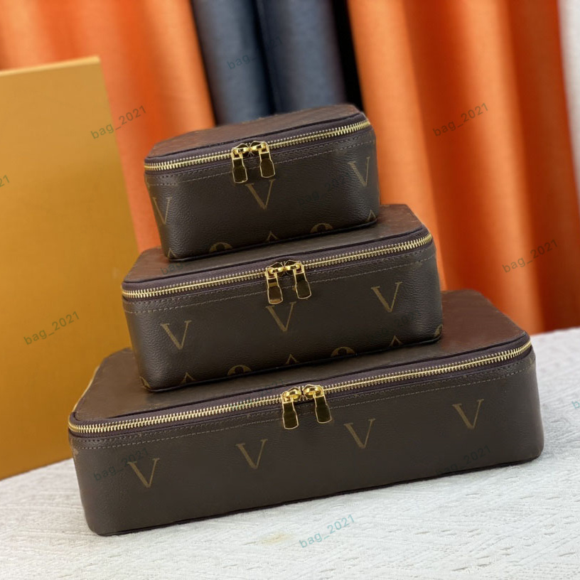 Designer Cosmetic Bag Brown Flower Make Up Bag Leather Travel Jewelry Toiletry Bags Designers Travel Storage Box Luggage Fashion Trunk Boxs Suitc