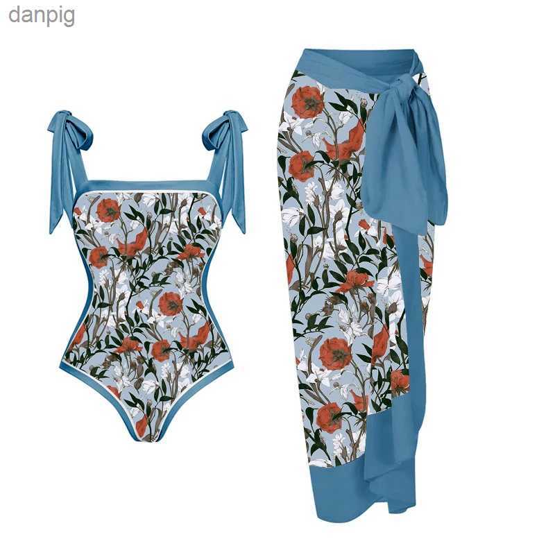 Women's Swimwear Vintage Print One Piece Swimsuit and Cover Up Holiday Beachwear Hood Designer Swimsuit Surfsuit Spa Swimming Suit for Women-image-960790318