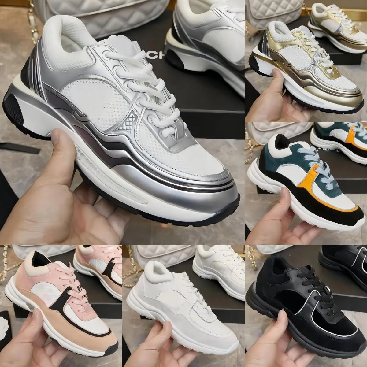 Chaussures décontractées baskets Calfskin Sneaker Vintage en cuir en daim Sneaker Femmes pour hommes augmente les entraîneurs avec tous