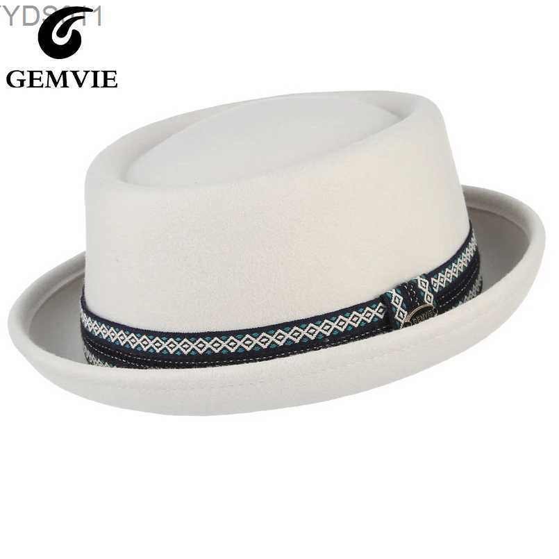 Wide Brim Hats Bucket GEMVIE 100% wool felt foldable mens and womens white pigskin cap curly unisex autumn winter Fedora yq240403-image-960207524