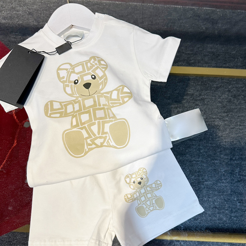 10A Babies Brand Casual Suit Cute cartoon Short Sleeve Set Summer Cotton Shorts Cute Tracksuit White Gray Clothing Sets 66-100cm-image-959713766