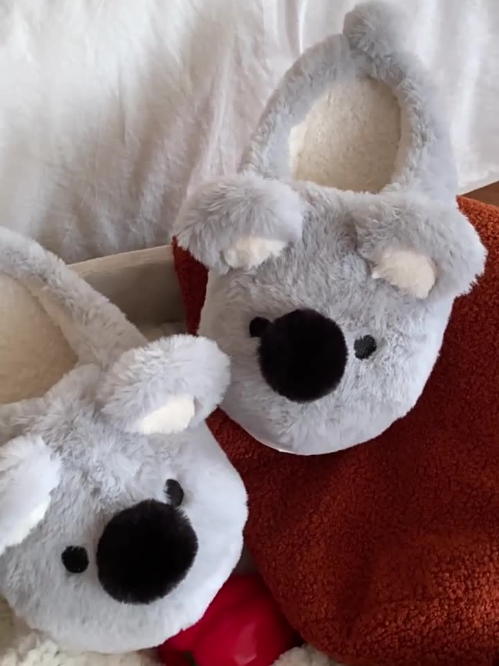 Slipper Fluffy Slipper dames peluche mignon carton de vent koala hiver sweet girl home plateforme de mode décontractée chaussures coton intérieur