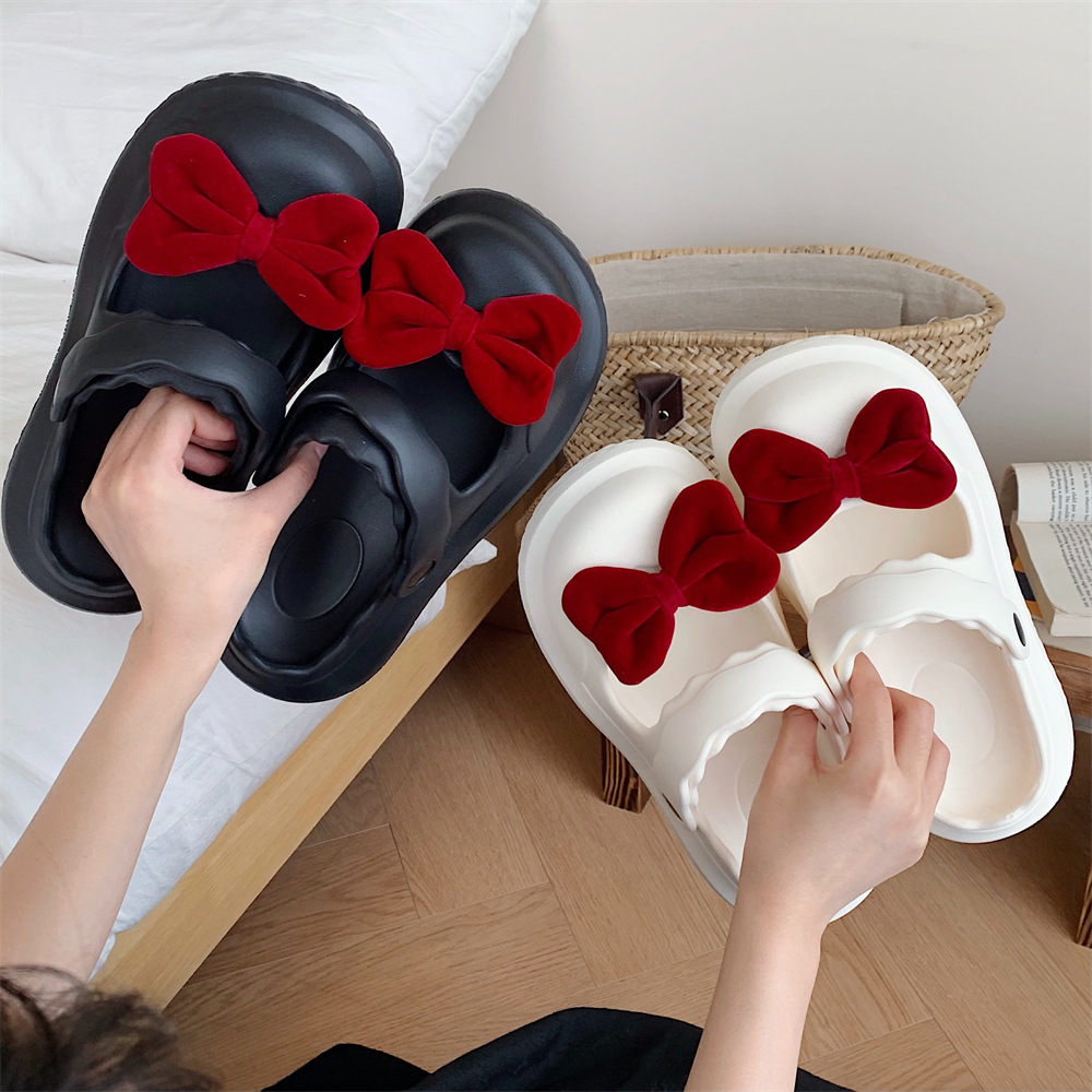2025 New Slippers Women's Summer Shoes personality Cute solid color bow slippers Indoor street sandals girls beach show ec33