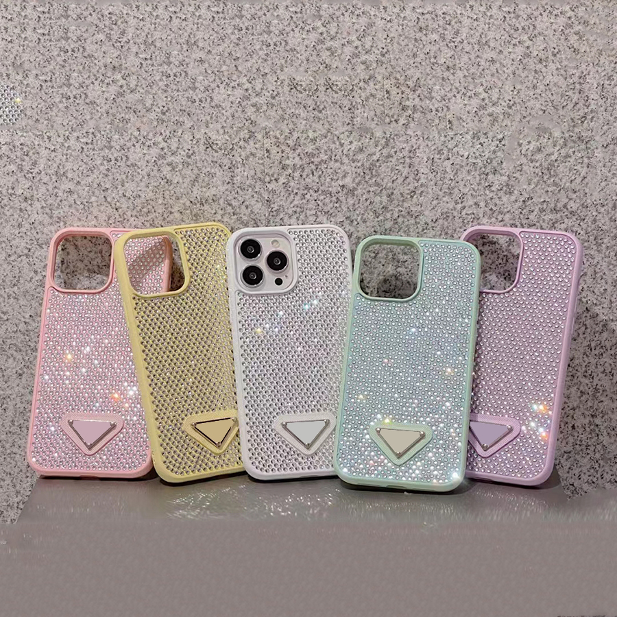 Coque de téléphone de luxe en strass à bordure souple pour iPhone 17 16 15 14 13 Pro MAX 15promax logo triangle en métal 16promax coque de téléph