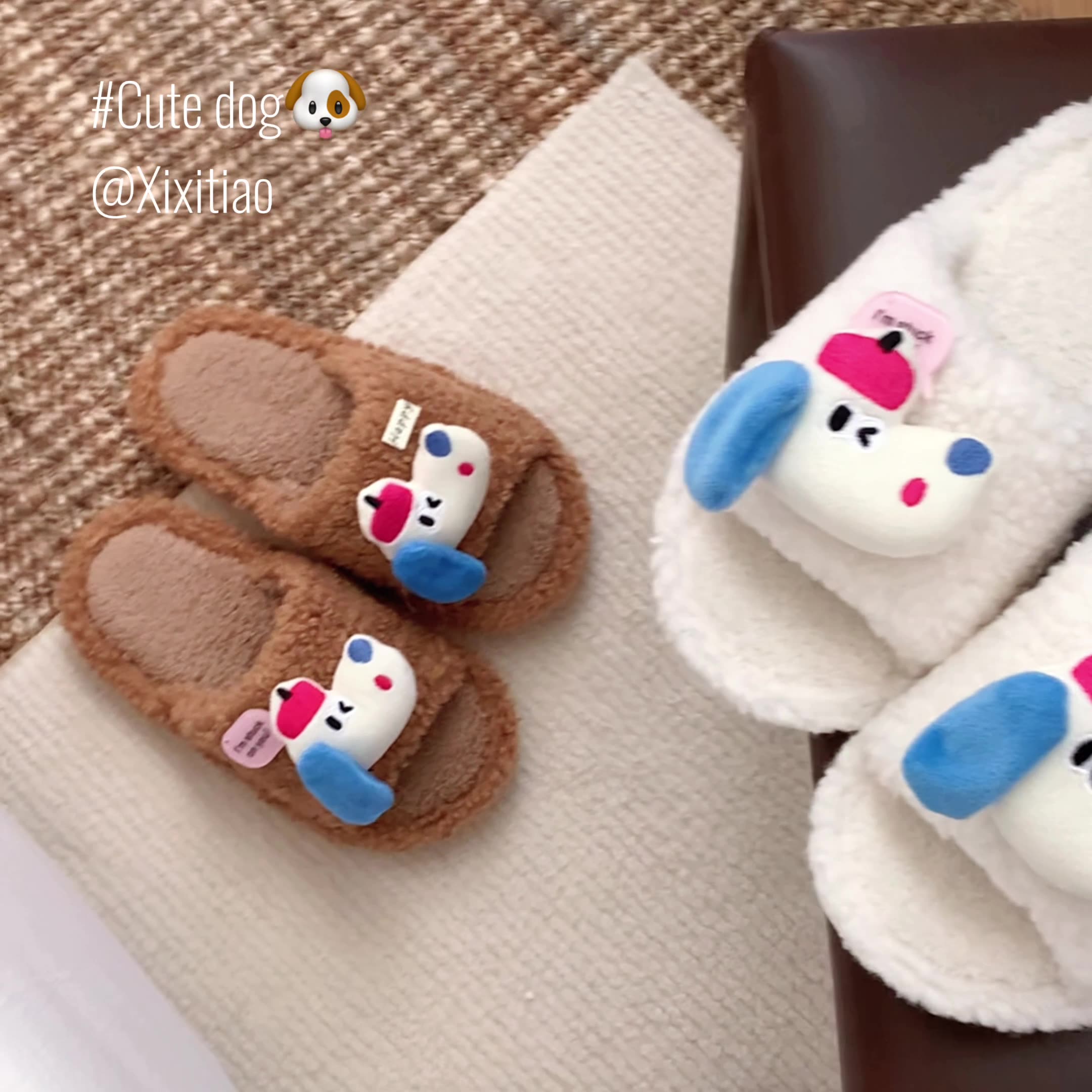 Slipper Fluffy Slipper dames pelues amusant hiver sweet girl home plateforme de mode décontractée Chaussures bleu intérieur - chien à oreilles co