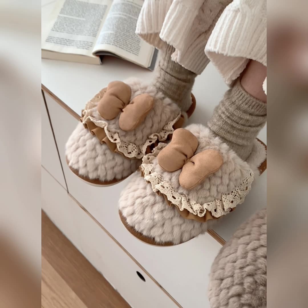Sylines à fourrure de style rétro Furry dames pelues amusant hiver sweet girl home plateforme de mode décontractée chaussures intérieure coton ea