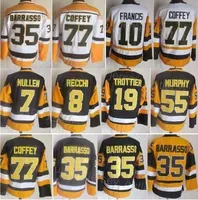 Men Retro Hockey 35 Tom Barrasso Jersey Vintage Classic 77 Paul Coffey 19 Bryan Trottier 8 Mark Recchi 7 Joe Mullen 10 Ron Francis 55 Larry Shirt