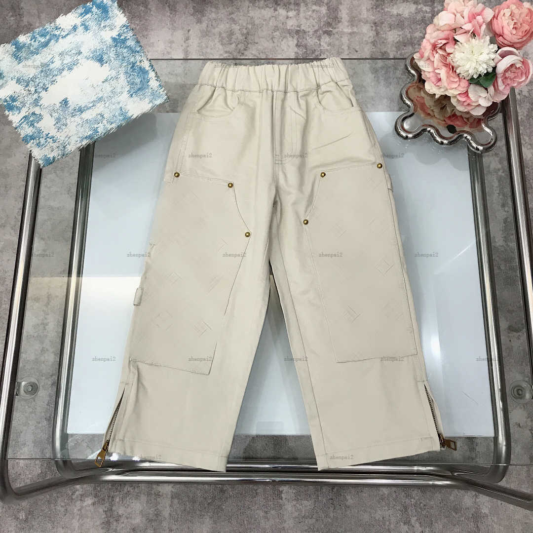 Luxury baby Washed jeans autumn denim kids pants kids designer clothes Embossed logo design child trousers-image-1030535747