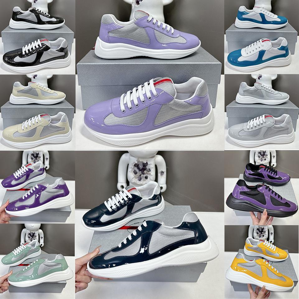 luxury shoes designer men trainers patent leather fabric americas cup sneakers linea rossa lace up casual women shoe black green red sizes 3648-image-960157802