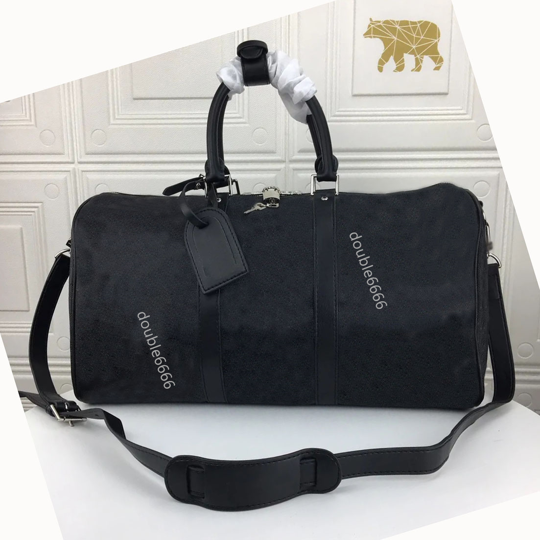 Top original quality Brand Tote Luxury Designers Bags Handbag Genuine Leather Men Travel black plaid Bag Large Capacity Luggage Duffle 45cm Pouch-image-934007038