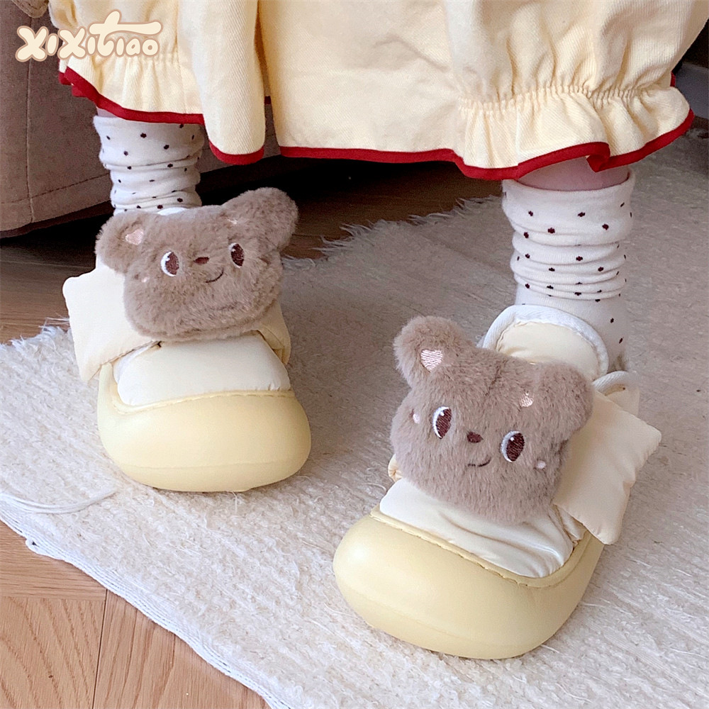 2025 Coton pour femmes filles femmes automne / hiver furotte à fourrure en peluche mule chaussures de femmes plates pantoufle glissa