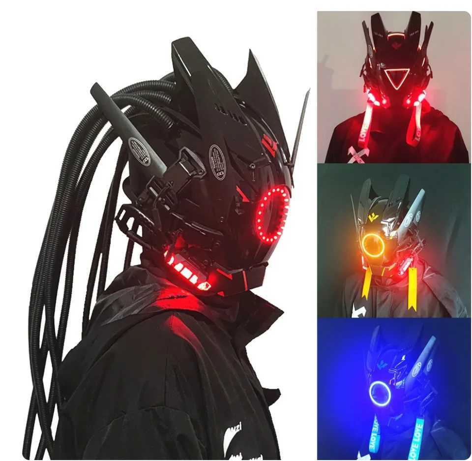 Cyberpunk Mask Led Hair Festival Halloween Christmas Role Playing Helmet Party Gift Y241104-image-1032231512