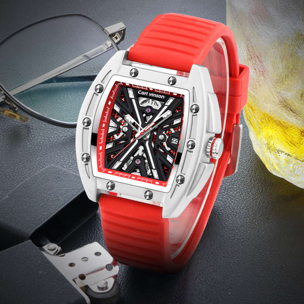 67 Carl Vinson Brand Men's New Barrel Shaped Hollow Waterproof Luminous Tiktok Mechanical Watch 60-image-960147227
