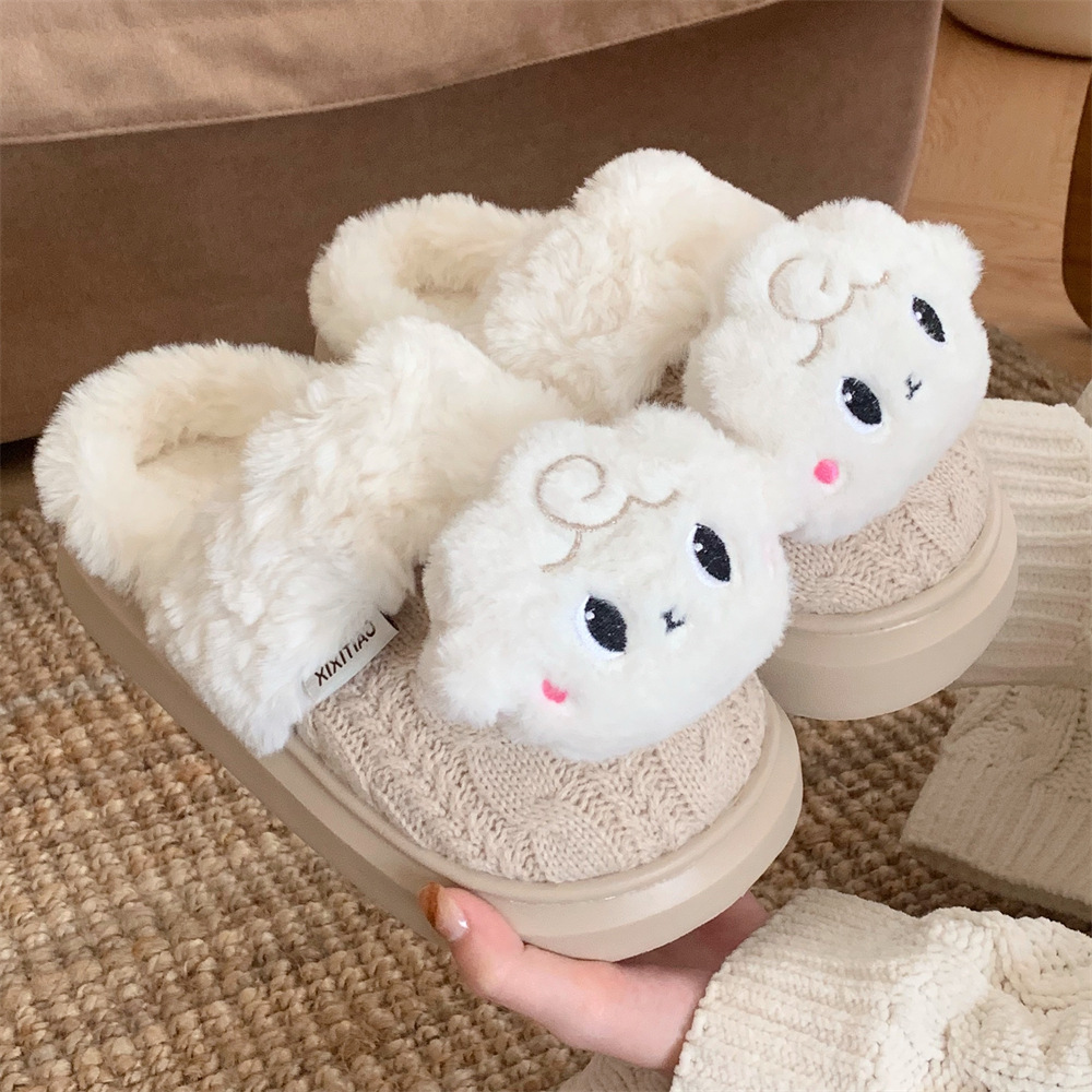 Lamb Slipper Fluffy Slipper dames pelues amusante hiver sweet fille maison décontractée plate-forme de mode intérieure coton 447d