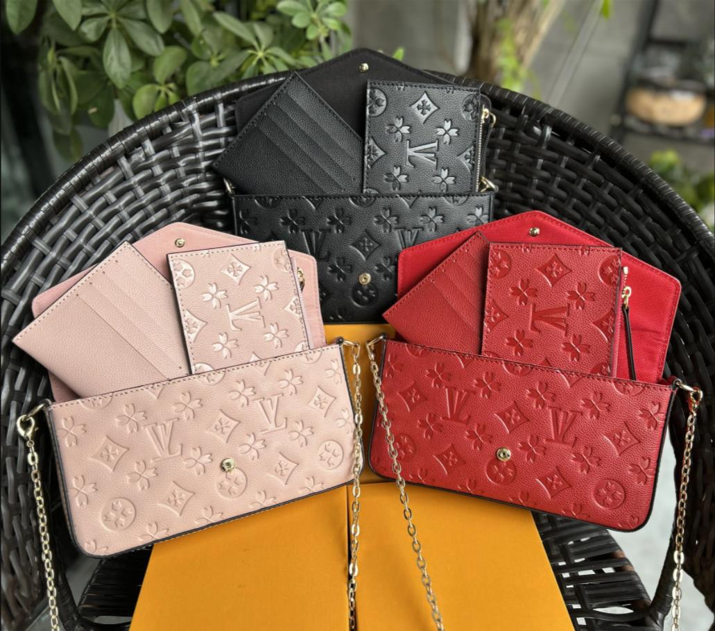 2026 Top Quality Cross body Tote Envelope Bag 3piece Multi Felicie Pochette Chain Bags Women Men Messenger Luxury Designer Purse Brown Flower Lea