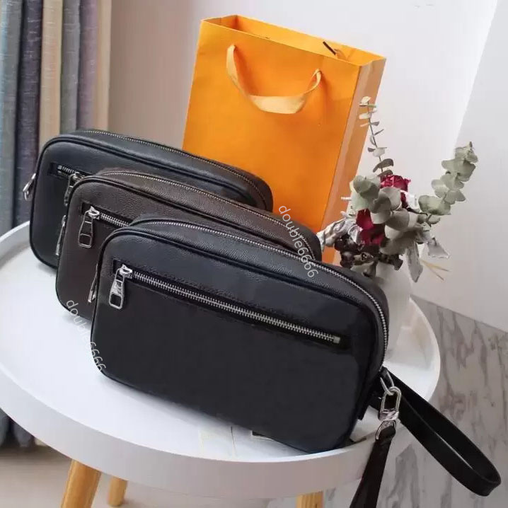 CLUTCH Men bag Designer Genuine cowhide leather canvas check Flap handbag purse wallet bag black clutch purse wristlet bag-image-934010514