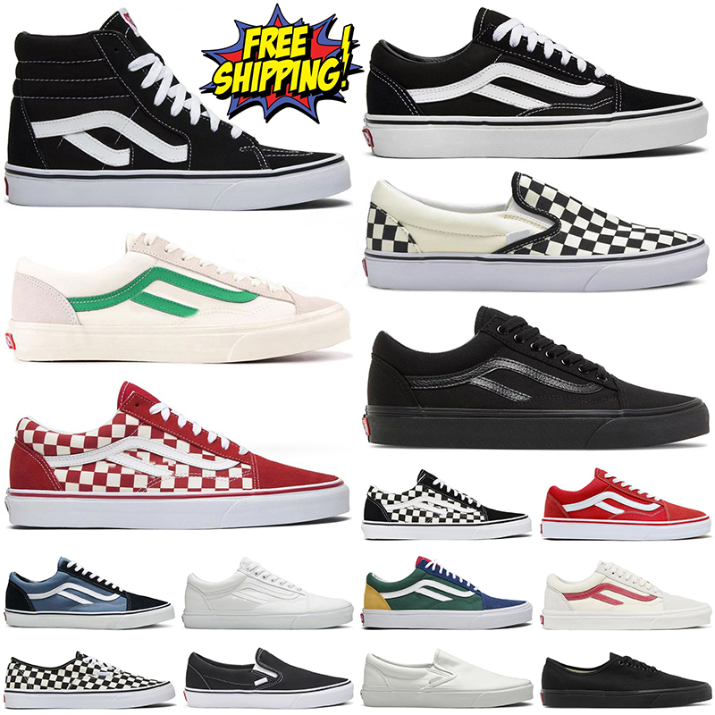 2024 Chaussures de planche à roulettes pour hommes femmes baskets en toile Old Skool classique vintage noir blanc rouge Blue Checkerboard Slip on