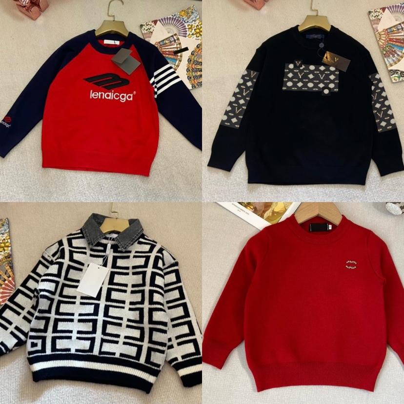 Designer Kids Baby Sweater Cardigan Winter Warm Boy Girls Full Printing Knitted Letter Hooded Sweaters 5 Styles Size 90 80 150 160-image-1030695846
