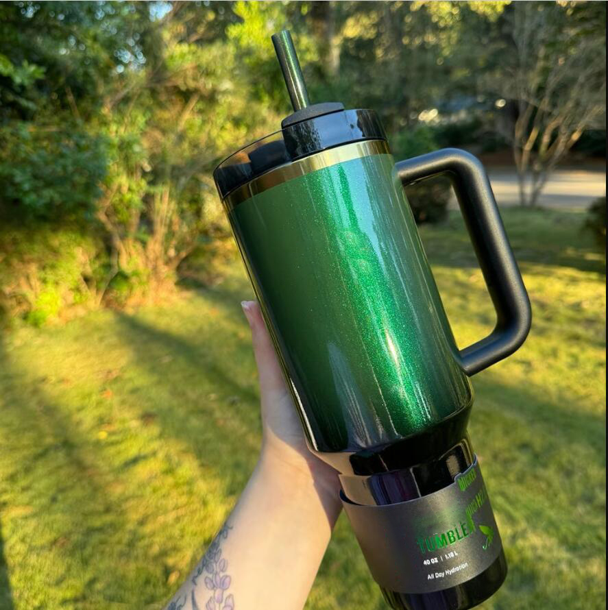 Wicked 40oz Glitter Green Gradient Pink Tumblers Stainless Steel Cups 40 OZ Blue Magnolia Pink Rose Lilac Floral Purple Stars Car Mugs US stock G-image-414449431