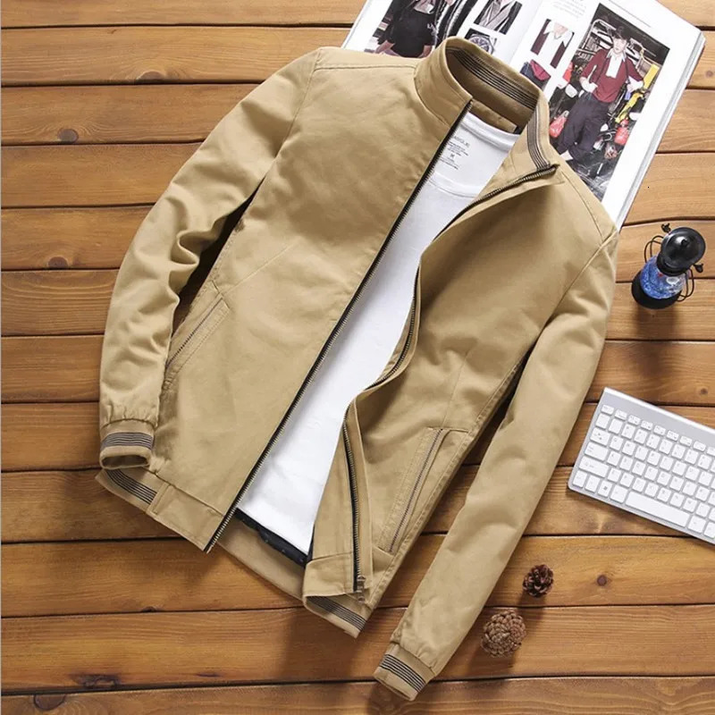 Casual Jacket Men Cotton Bomber Jackets Stand Collar Windbreaker Military Cargo Coat Denim Autumn Spring Outwear 240321