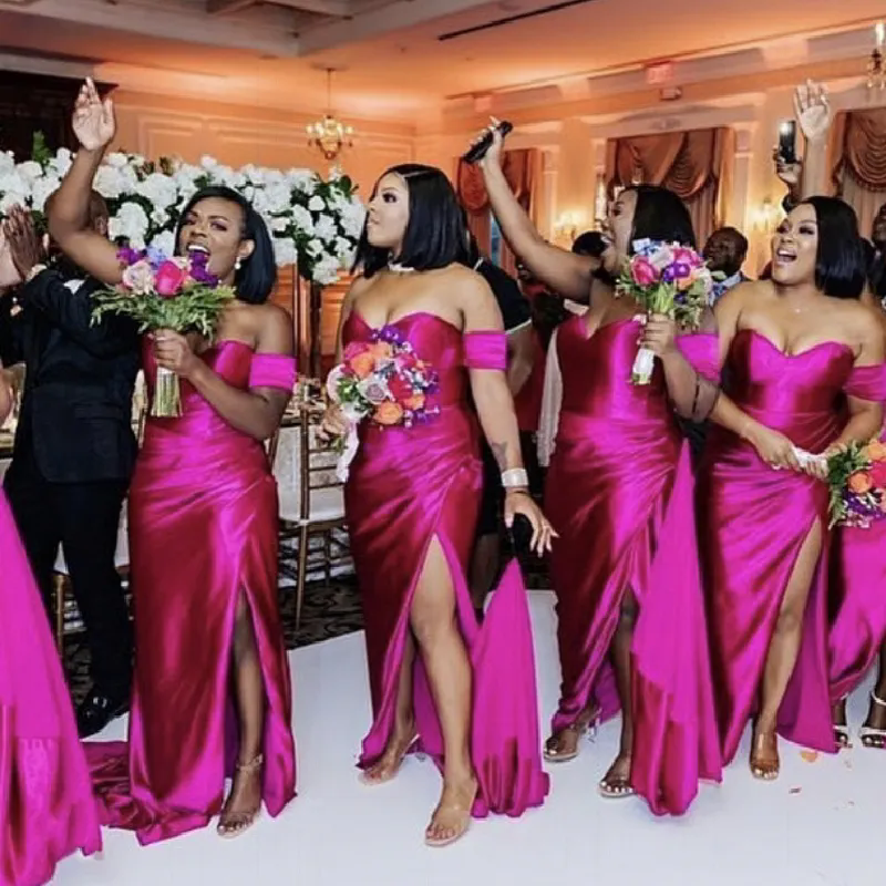 Fuchsia Bridesmaid Dresses Sweetheart Sleeveless Side Slit Mermaid African Girls Maid of Honor Gowns Plus Size Wedding Guest Party Gowns 2025