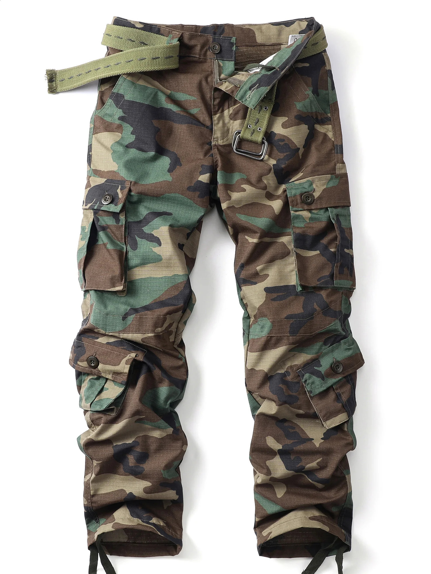 AKARMY Camo Multi Flap Pockets Mens Straight Leg Cargo Pants Loose Casual Outdoor Tactical Work For Men No Belt 241105