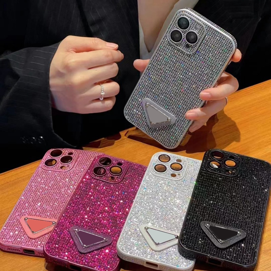 Sparkling Rhinestone Designer Phone Case For Iphone 17 16 15 14 13 Pro 12 11 Max Metal Logo 17Promax Border Rhinestone Lens Case Precise Holes Shell