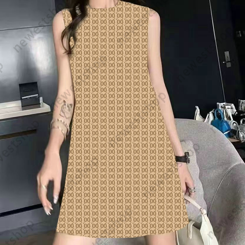 été femmes robes décontractées designer luxe basique femmes double jacquard lettre impression robe mode sans manches chemises décontractées dames